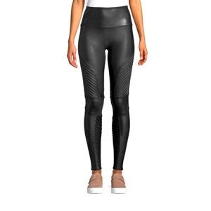SPANX Faux Leather Moto Leggings In Black Excellent Condition Size L